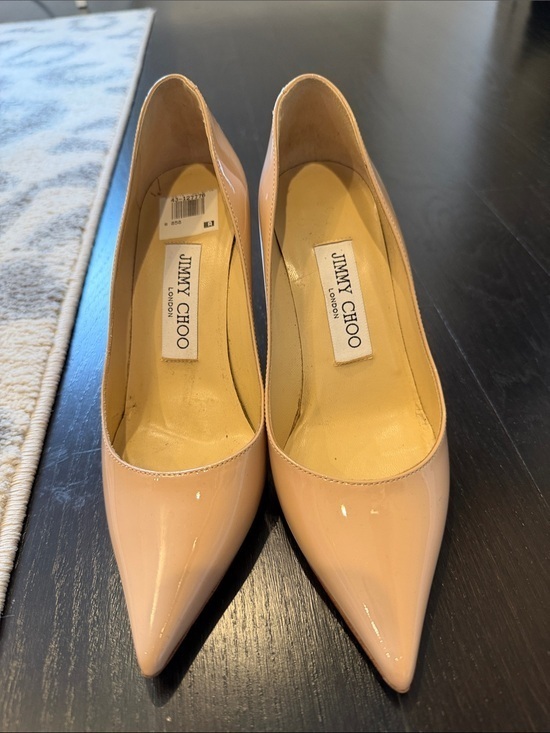 Jimmy Choo Shoes - Jimmy Choo Nude Patent Leather Pointed Toe Pumps Size 4